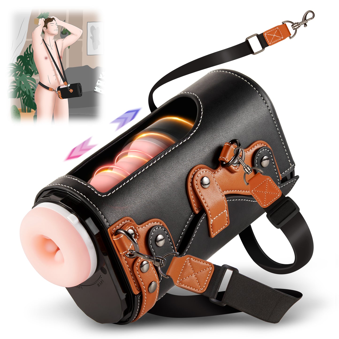 Hands-Free Automatic Masturbation Cup with 10 Thrust Modes, 2 Realistic Sleeves, and Portable Strap