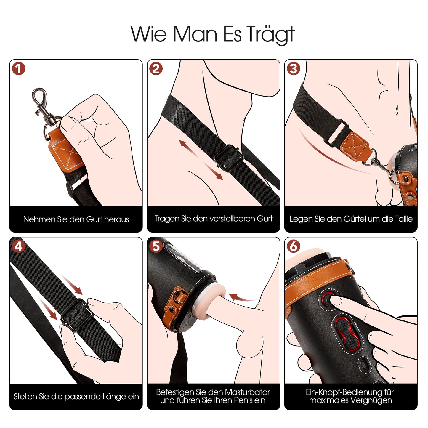 Hands-Free Automatic Masturbation Cup with 10 Thrust Modes, 2 Realistic Sleeves, and Portable Strap