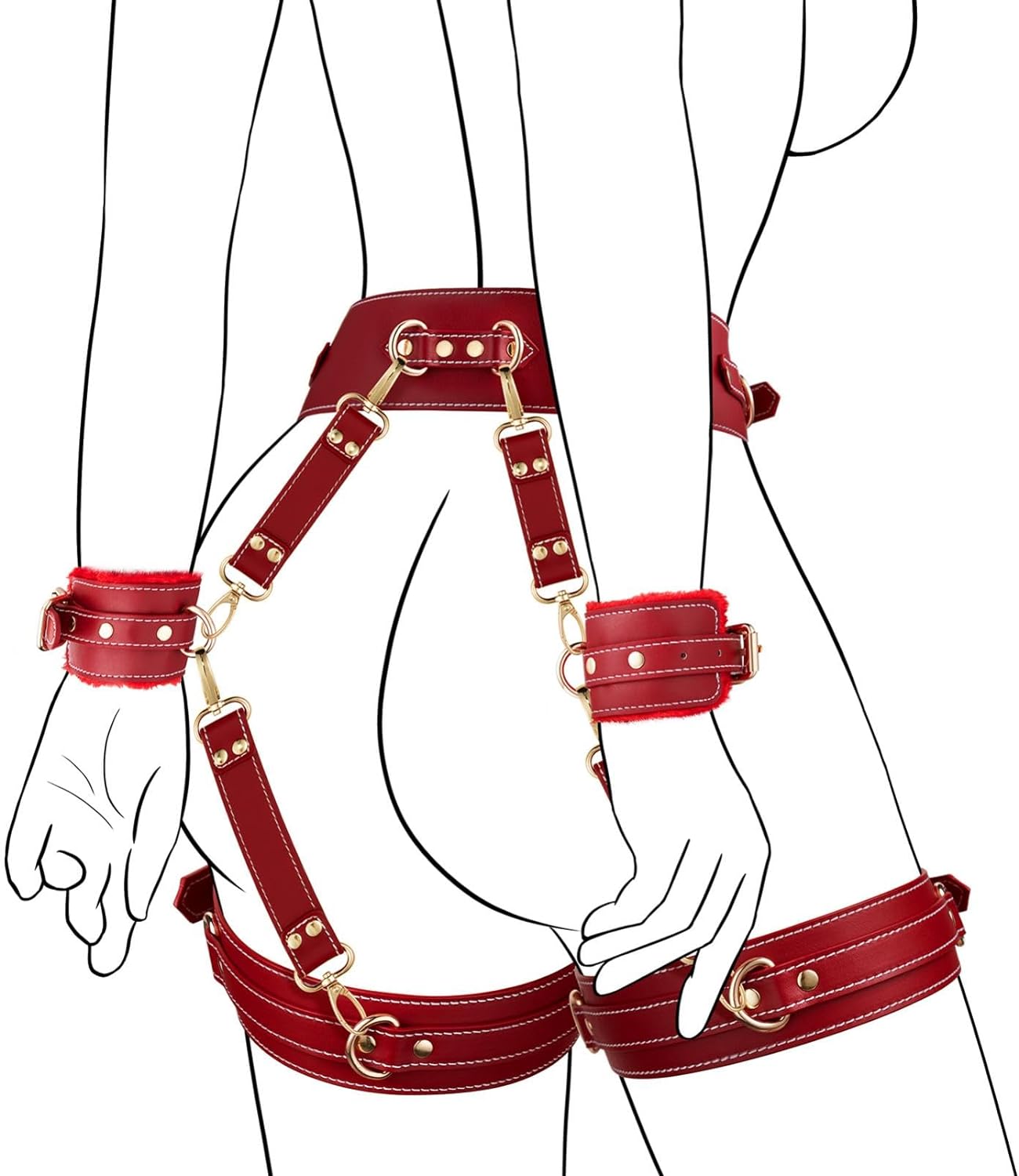UTIMI 6-teiliges BDSM-Bondage-Set mit verstellbaren Handschellen, Augenbinde und Gurten für Paare