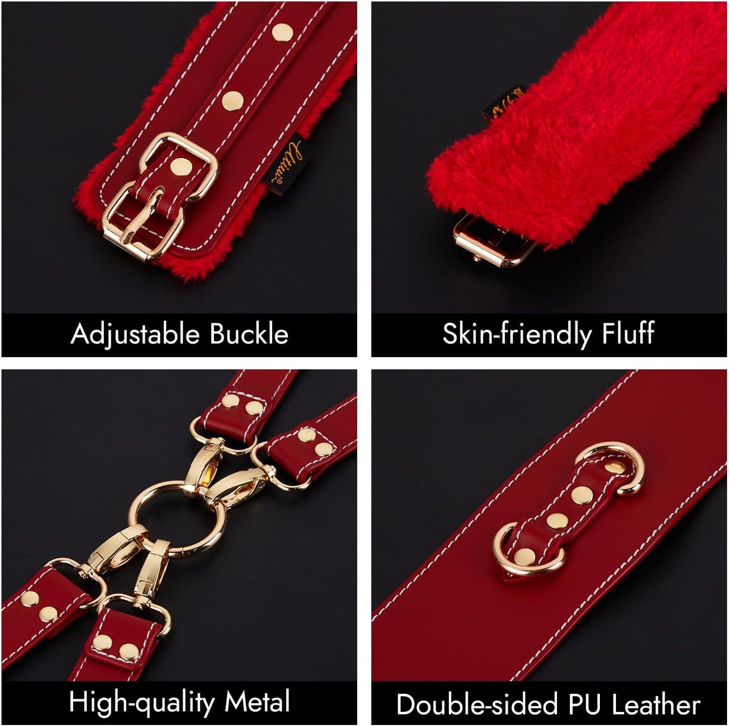 UTIMI 6-teiliges BDSM-Bondage-Set mit verstellbaren Handschellen, Augenbinde und Gurten für Paare