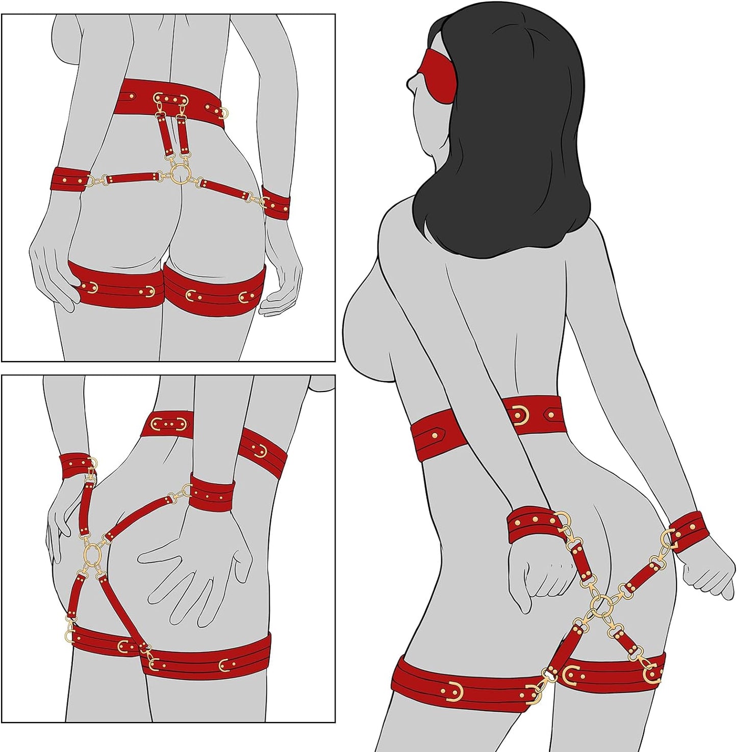 UTIMI 6-teiliges BDSM-Bondage-Set mit verstellbaren Handschellen, Augenbinde und Gurten für Paare