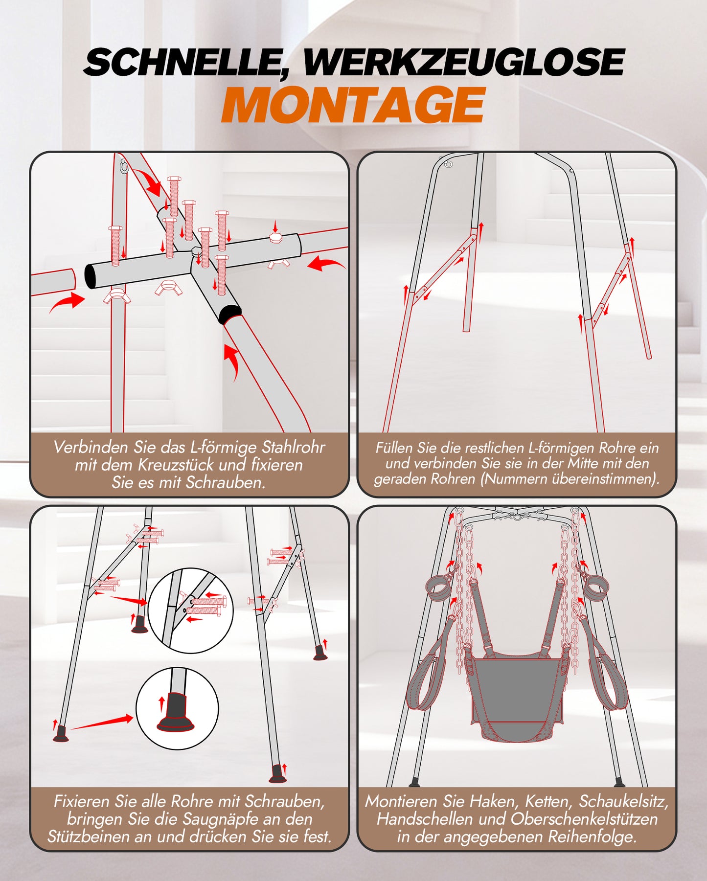 UTIMI Sexschaukelgestell BDSM-Sexspielzeug Sexschaukelset mit Sexschlinge für Paare, Bondage-Sklave, einfach zu montieren und verstellbar, Sexmöbel fürs Schlafzimmer, stabiler Stahlrahmen, Tragkraft b