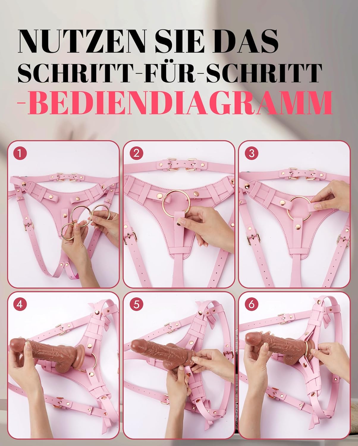 UTIMI Strap On Umschnall-Dildo, Verstellbares Strapon Harness für Frauen, 2 Ersatzplatten, 3 Silikonringe & 2 Metallringe, Für Paare, Lesben & Männer
