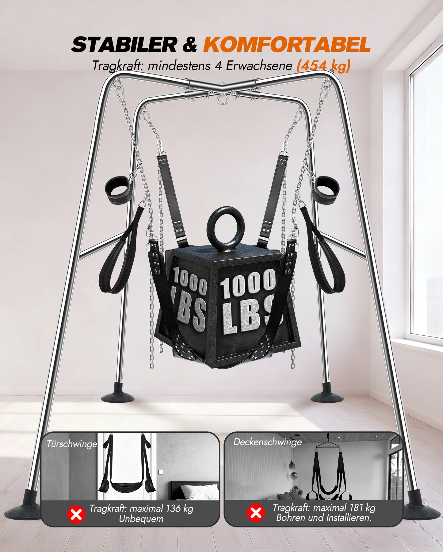 UTIMI Sexschaukelgestell BDSM-Sexspielzeug Sexschaukelset mit Sexschlinge für Paare, Bondage-Sklave, einfach zu montieren und verstellbar, Sexmöbel fürs Schlafzimmer, stabiler Stahlrahmen, Tragkraft b
