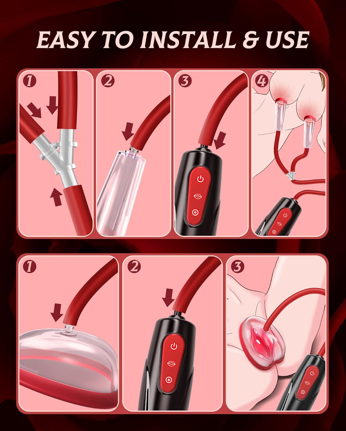 Elektrisches Vaginal- und Brustwarzenpumpen-Set – 3 Saugstufen, 7 Modi, Klitorisstimulation