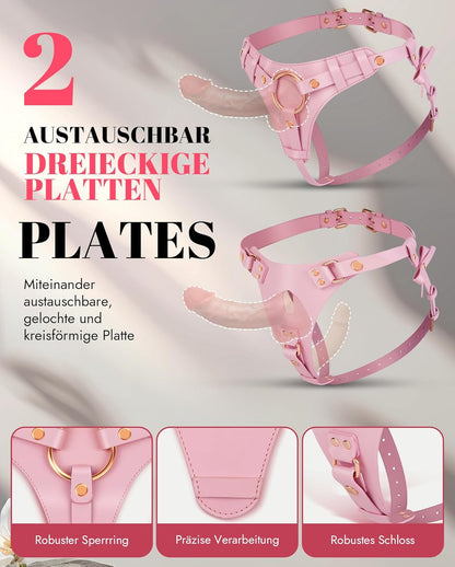 UTIMI Strap On Umschnall-Dildo, Verstellbares Strapon Harness für Frauen, 2 Ersatzplatten, 3 Silikonringe & 2 Metallringe, Für Paare, Lesben & Männer