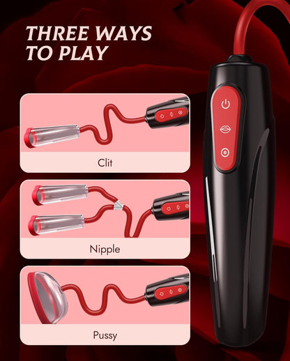 Elektrisches Vaginal- und Brustwarzenpumpen-Set – 3 Saugstufen, 7 Modi, Klitorisstimulation