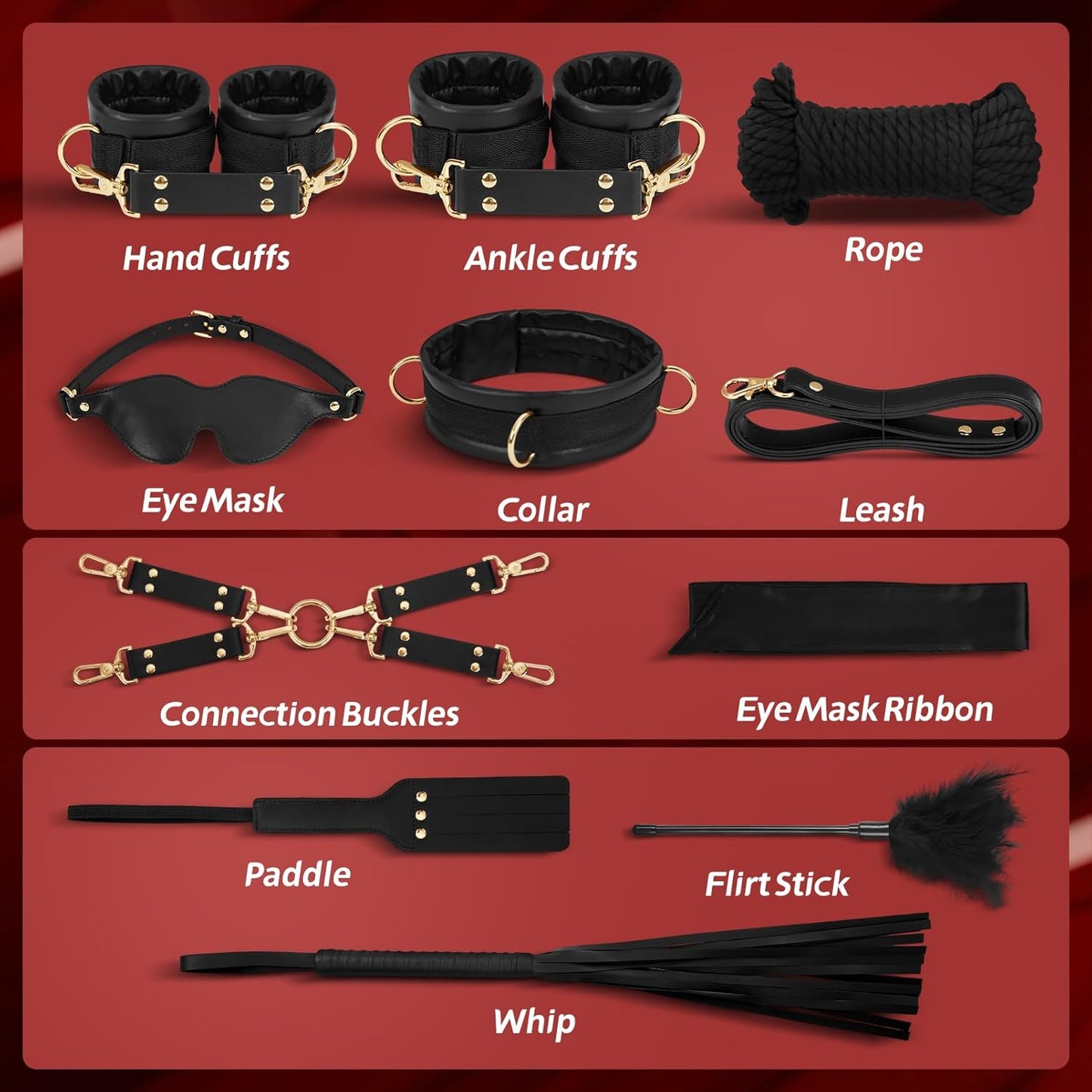 UTIMI BDSM Bondage Set Sex Toy for Couples - 21 Pieces SM Sex Toy with Whip, Plug and Handcuffs for Sex Games, Bondage Set, BDSM Kit, Sex Toy Set for Lovers, Black