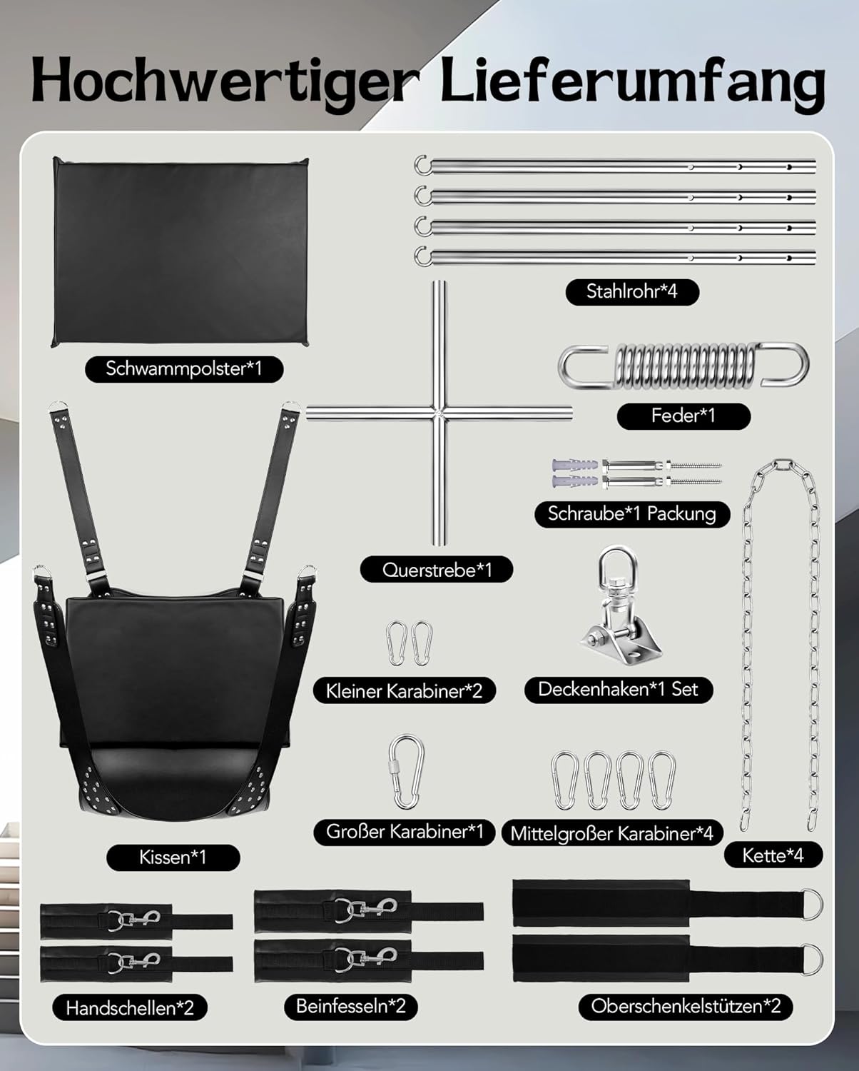 UTIMI Decken-Sexschaukel – Verstellbare BDSM-Schaukel mit gepolsterter Stütze und 360°-Drehung, belastbar bis zu 800 lbs