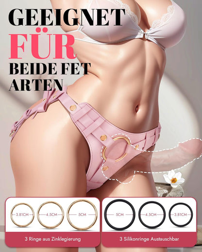 UTIMI Strap On Umschnall-Dildo, Verstellbares Strapon Harness für Frauen, 2 Ersatzplatten, 3 Silikonringe & 2 Metallringe, Für Paare, Lesben & Männer