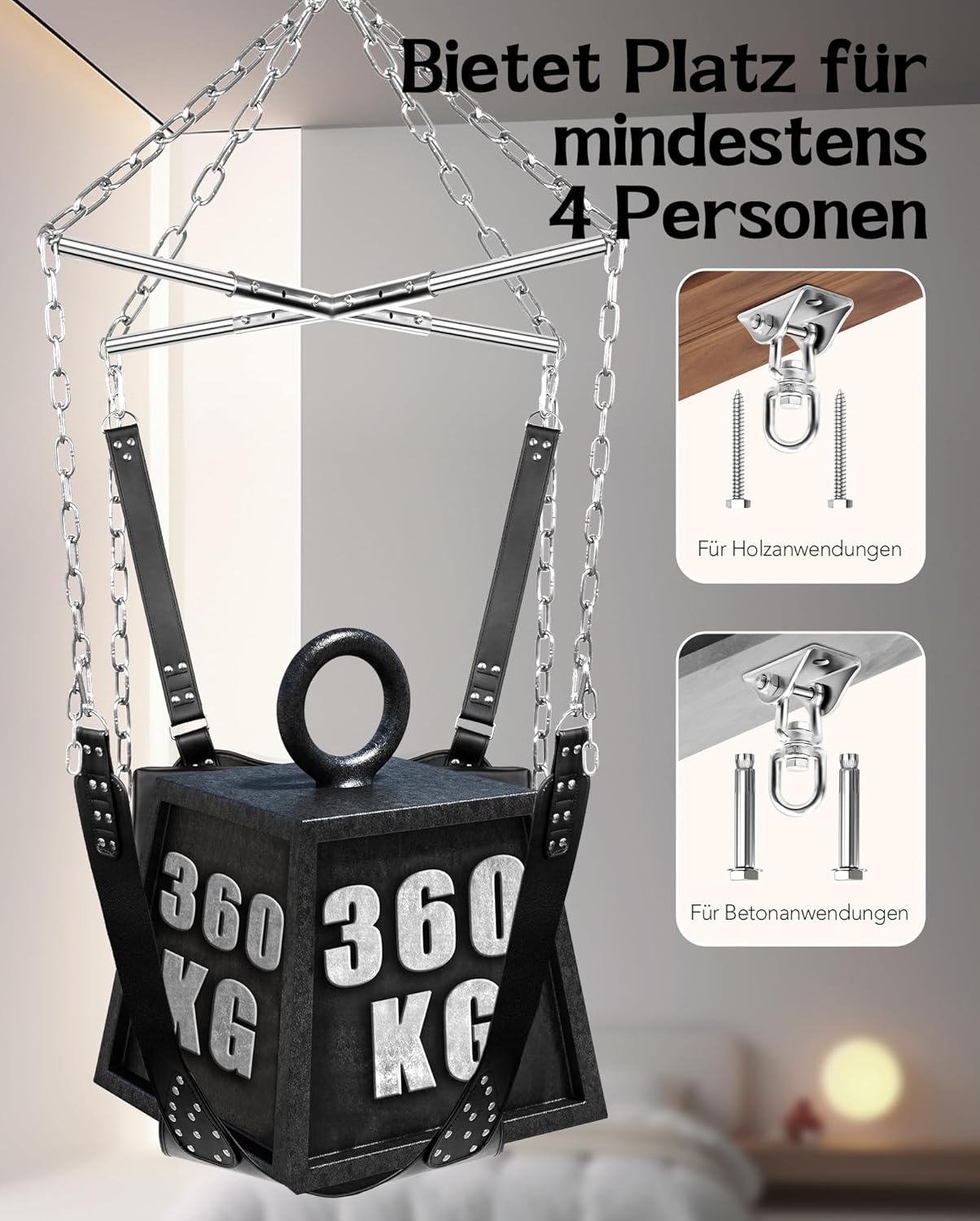 UTIMI Decken-Sexschaukel – Verstellbare BDSM-Schaukel mit gepolsterter Stütze und 360°-Drehung, belastbar bis zu 800 lbs