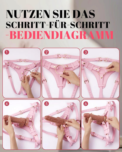 UTIMI Strap On Umschnall-Dildo, Verstellbares Strapon Harness für Frauen, 2 Ersatzplatten, 3 Silikonringe & 2 Metallringe, Für Paare, Lesben & Männer